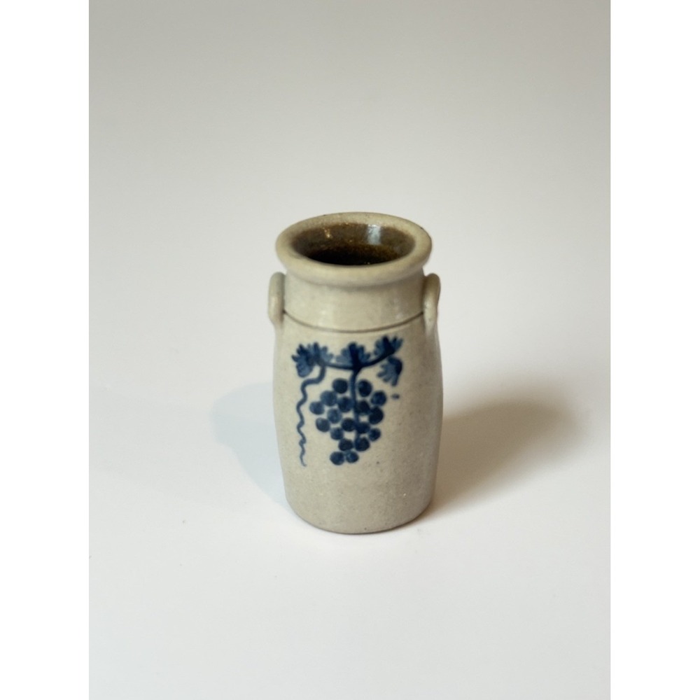 CNC Pottery Carolyn Nygren Curran 1.5"Miniature Stoneware Crock Cobalt Grapes